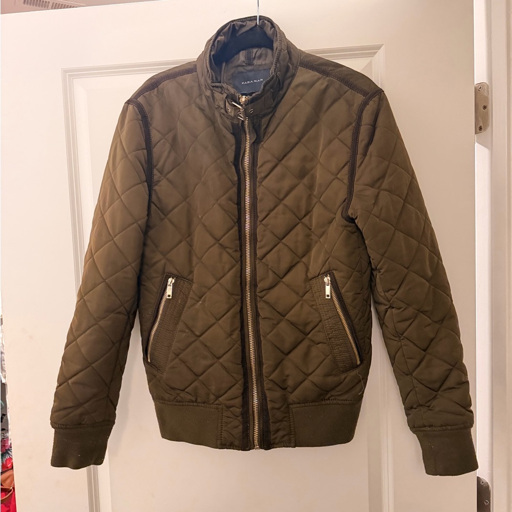 Zara Men's Quilted Brown bomber Jacket